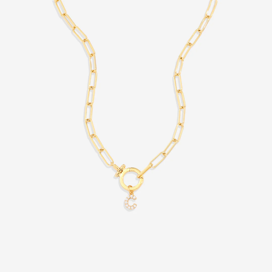 Mint Paperclip Necklace with Pave Initial Charm - Image 10