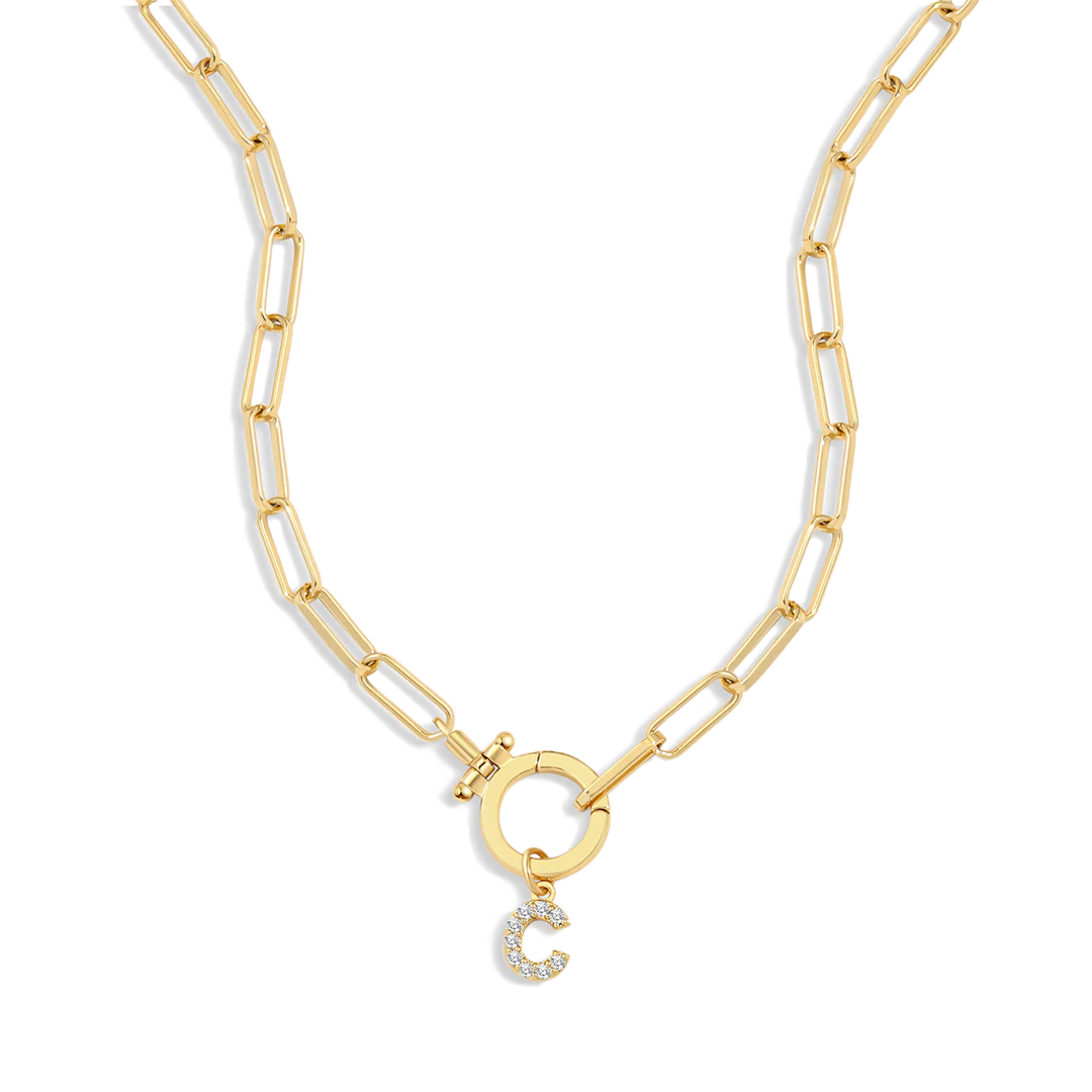 Mint Paperclip Necklace with Pave Initial Charm - Image 12