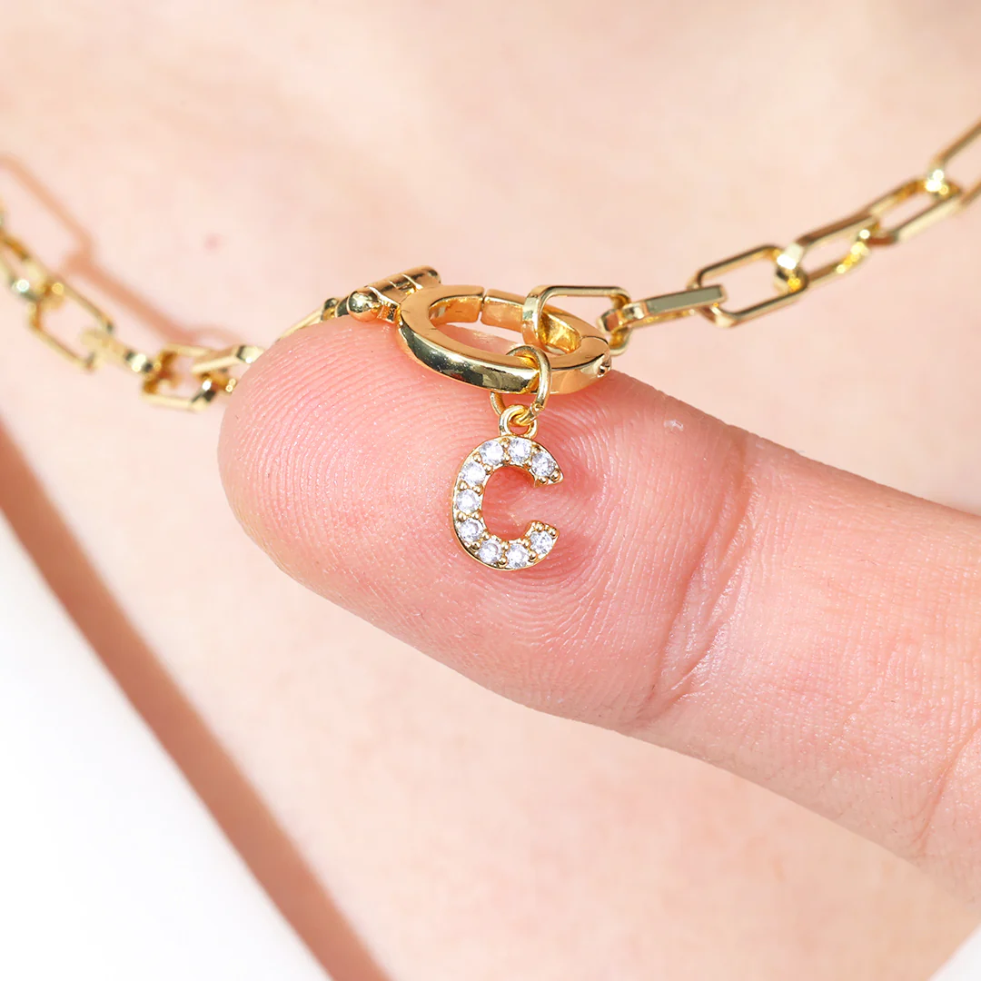 Mint Paperclip Necklace with Pave Initial Charm - Image 13