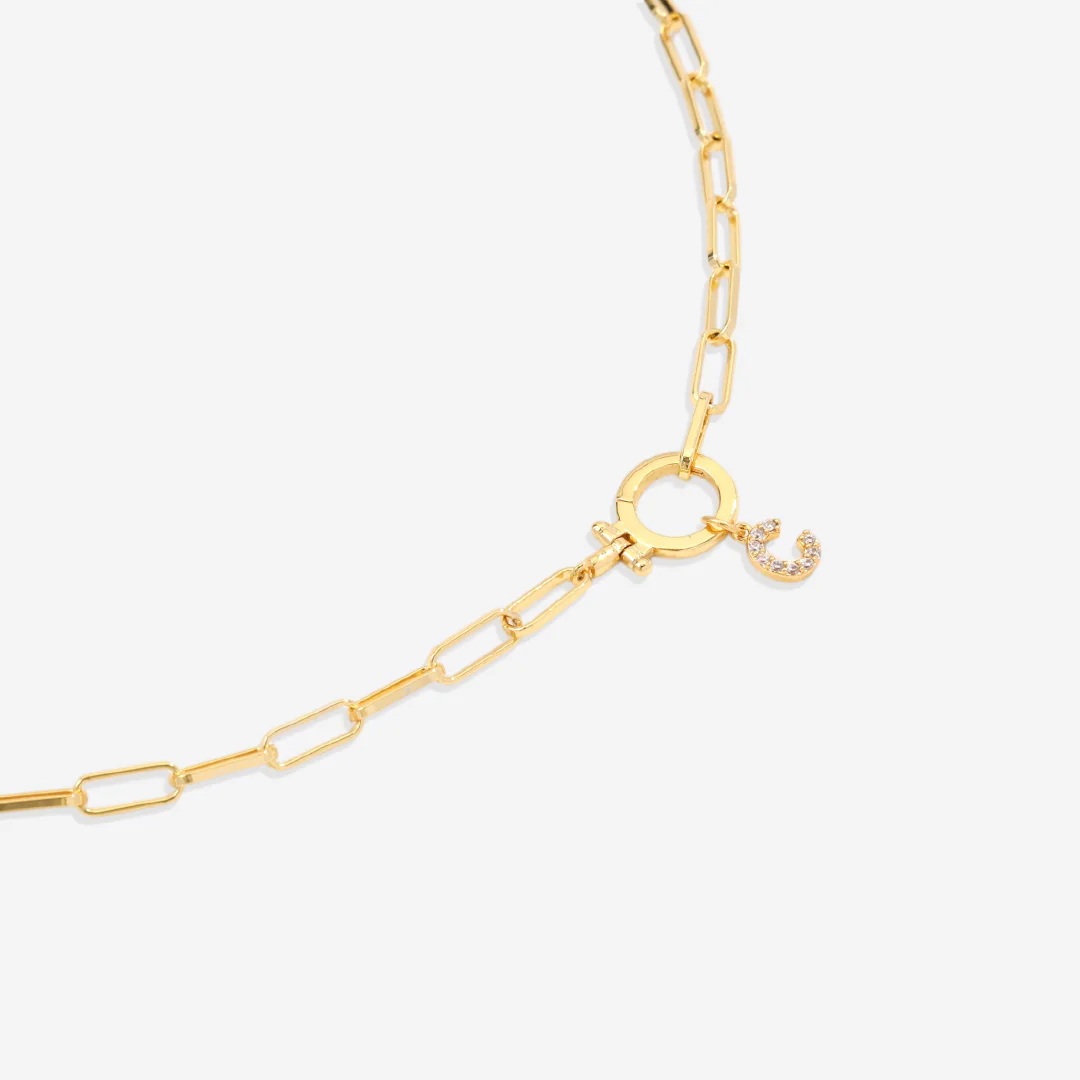 Mint Paperclip Necklace with Pave Initial Charm - Image 17