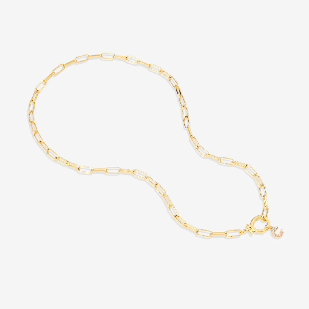 Mint Paperclip Necklace with Pave Initial Charm - Image 18