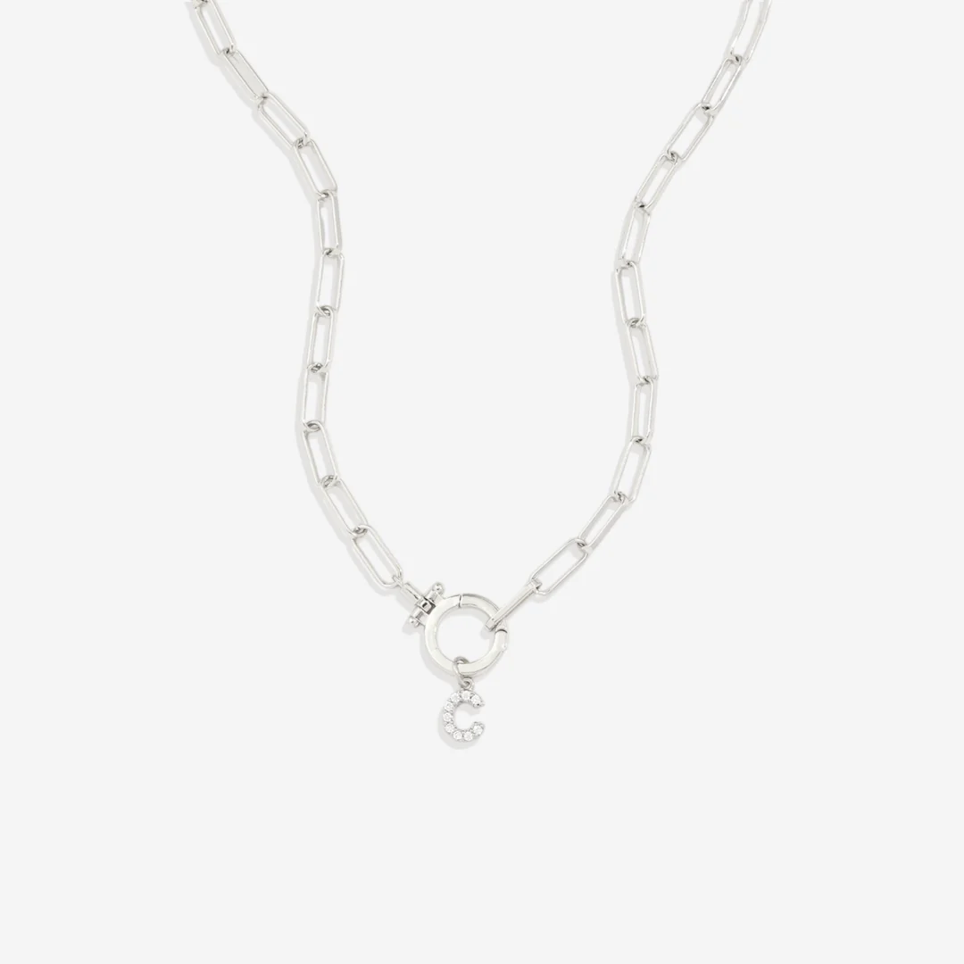 Mint Paperclip Necklace with Pave Initial Charm - Image 20