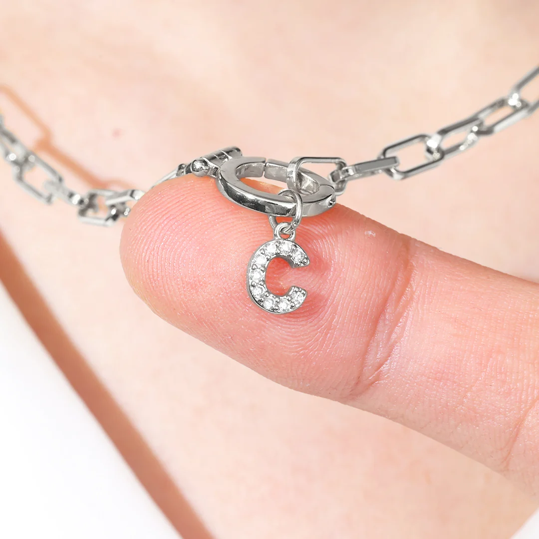Mint Paperclip Necklace with Pave Initial Charm - Image 22