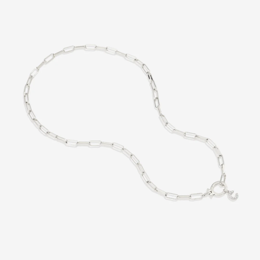 Mint Paperclip Necklace with Pave Initial Charm - Image 26