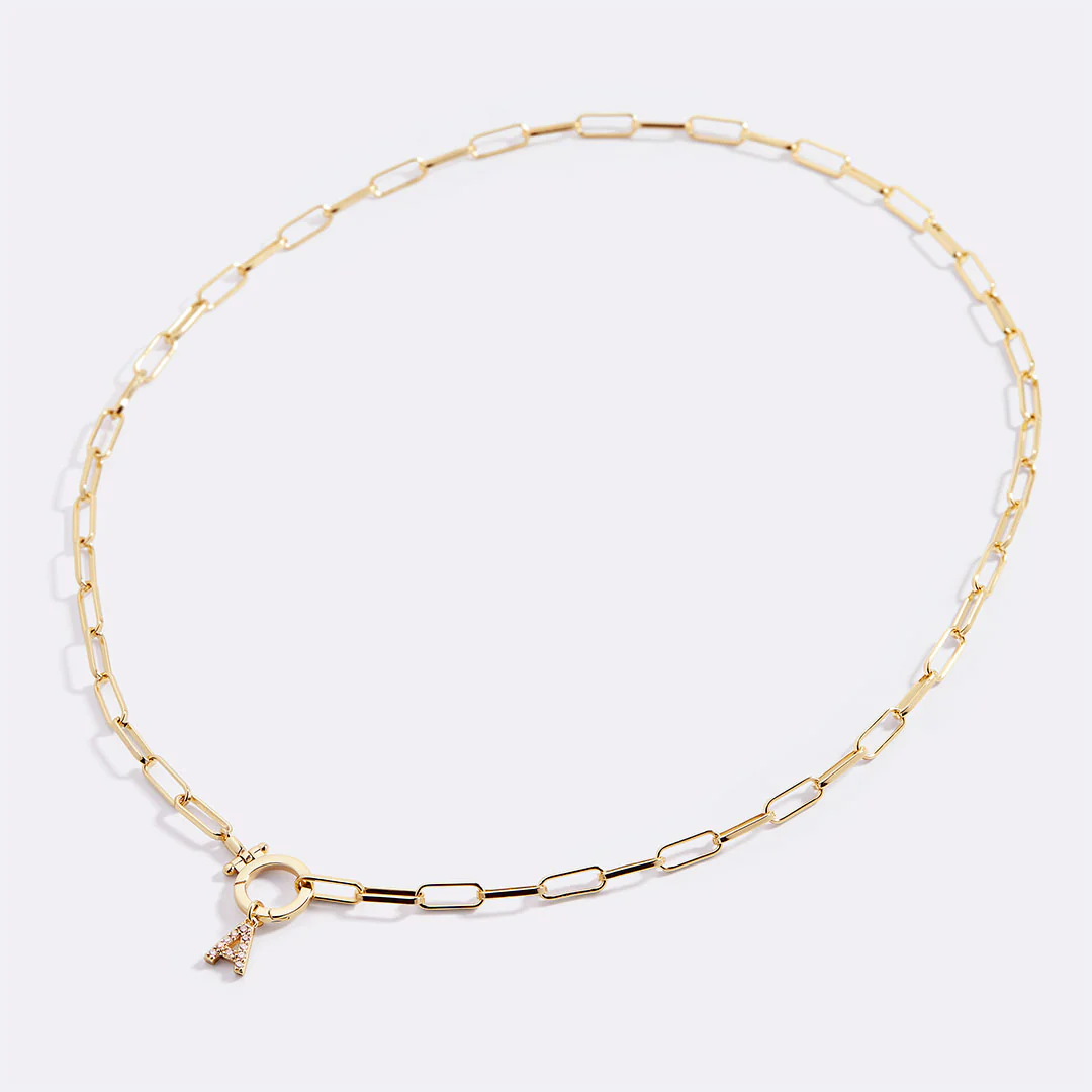 Mint Paperclip Necklace with Pave Initial Charm - Image 29