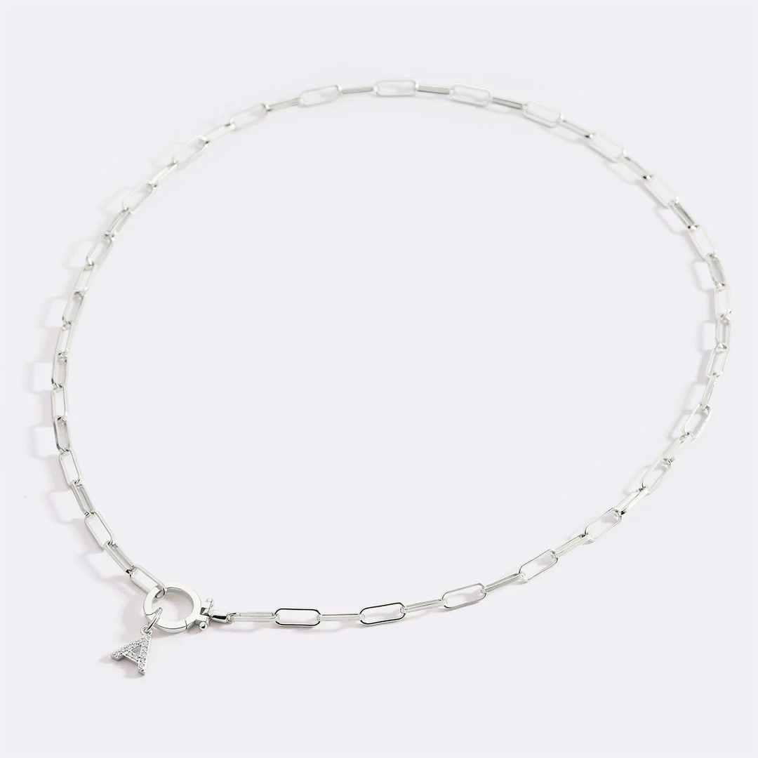 Mint Paperclip Necklace with Pave Initial Charm - Image 3