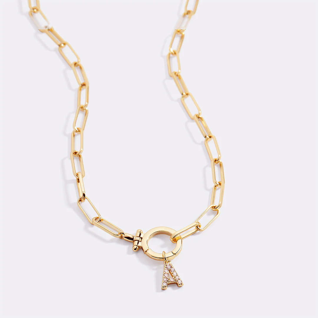 Mint Paperclip Necklace with Pave Initial Charm - Image 34