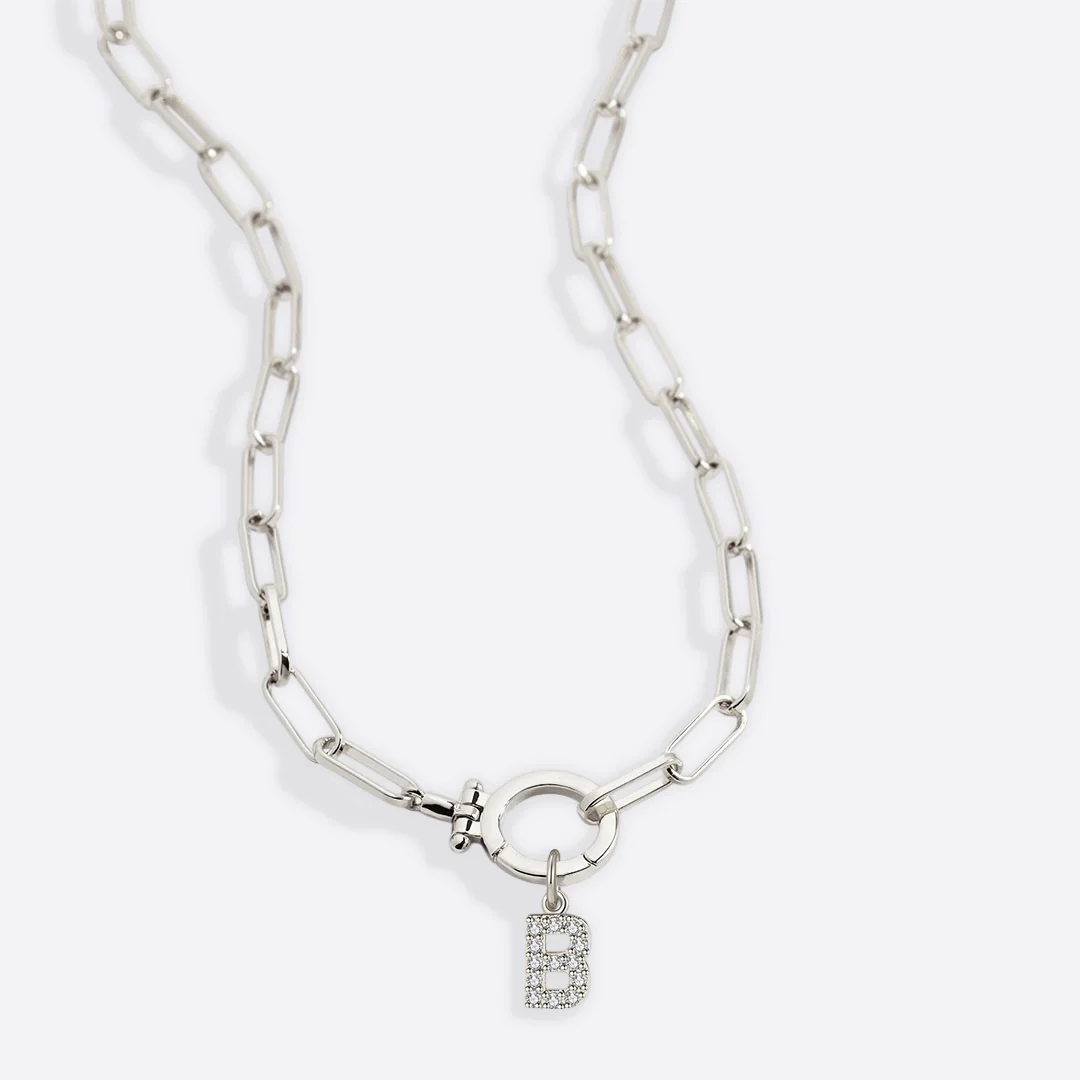 Mint Paperclip Necklace with Pave Initial Charm - Image 37