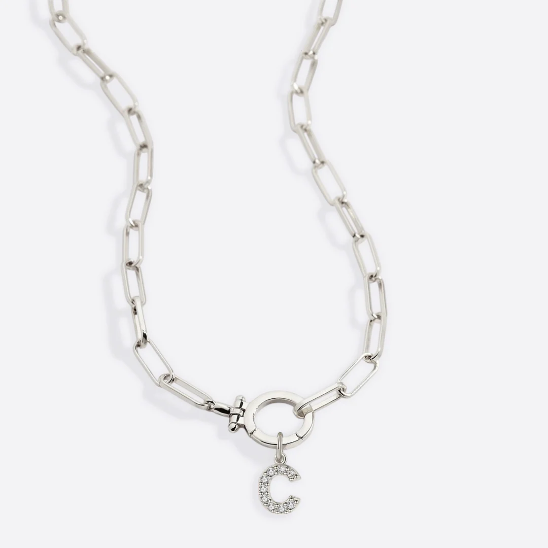 Mint Paperclip Necklace with Pave Initial Charm - Image 39