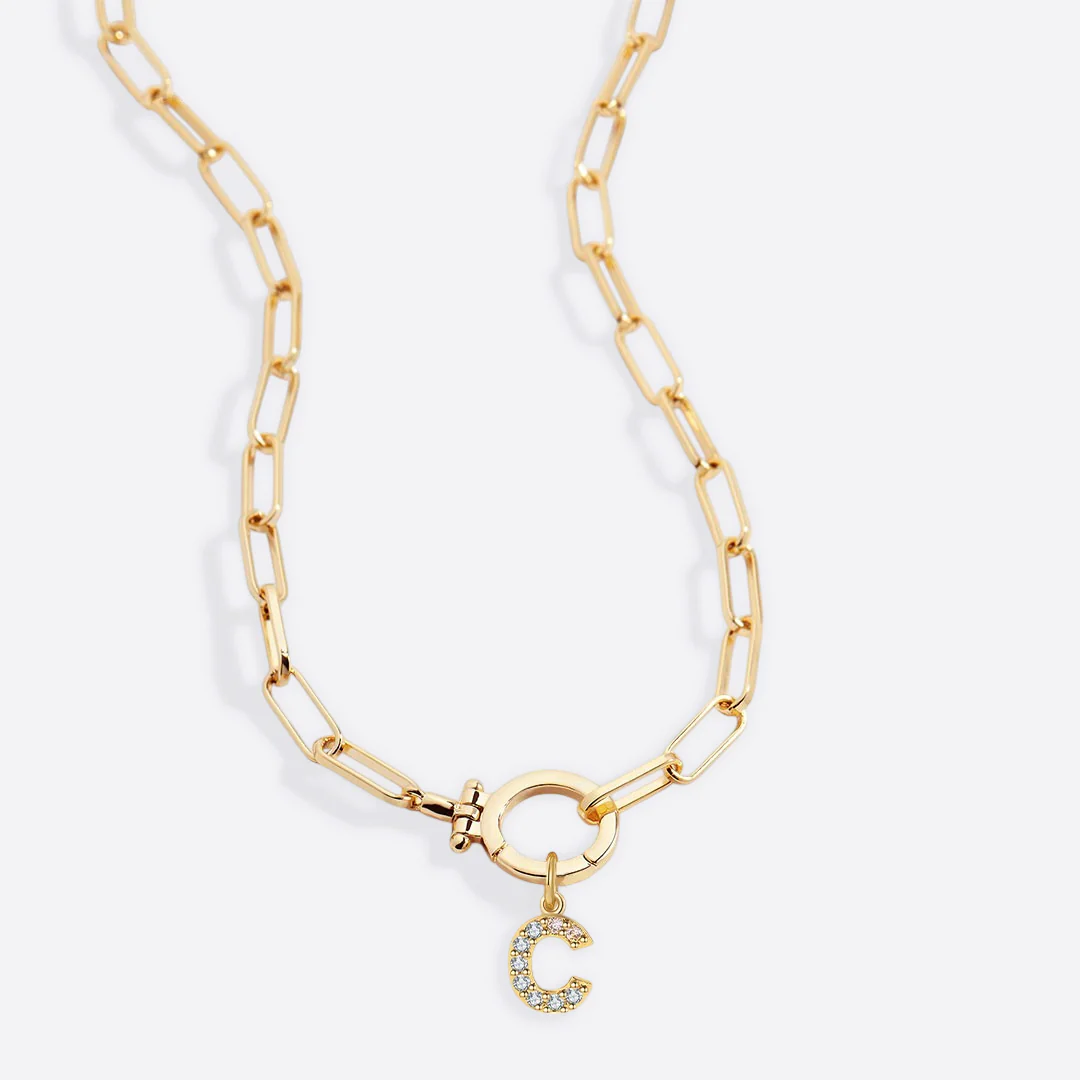 Mint Paperclip Necklace with Pave Initial Charm - Image 40