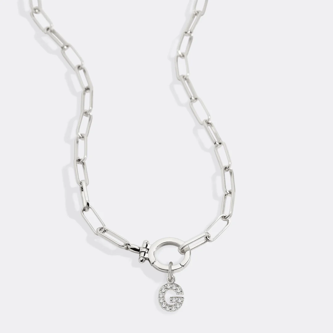 Mint Paperclip Necklace with Pave Initial Charm - Image 47
