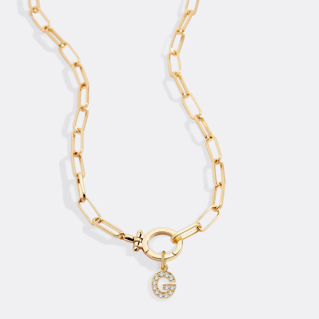 Mint Paperclip Necklace with Pave Initial Charm - Image 48