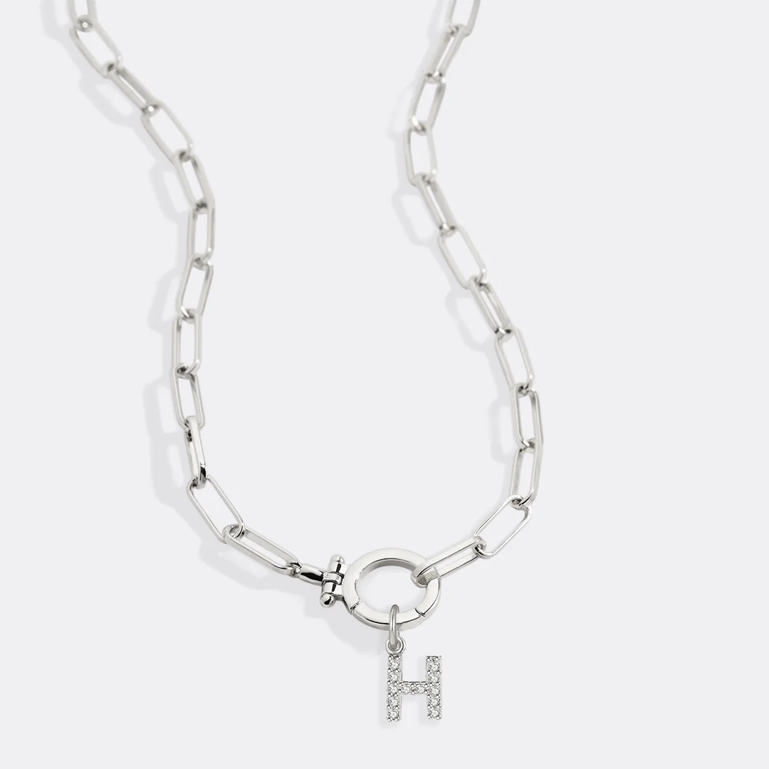 Mint Paperclip Necklace with Pave Initial Charm - Image 49