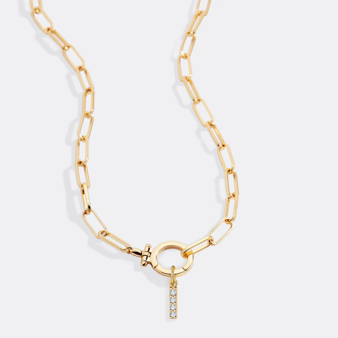 Mint Paperclip Necklace with Pave Initial Charm - Image 52