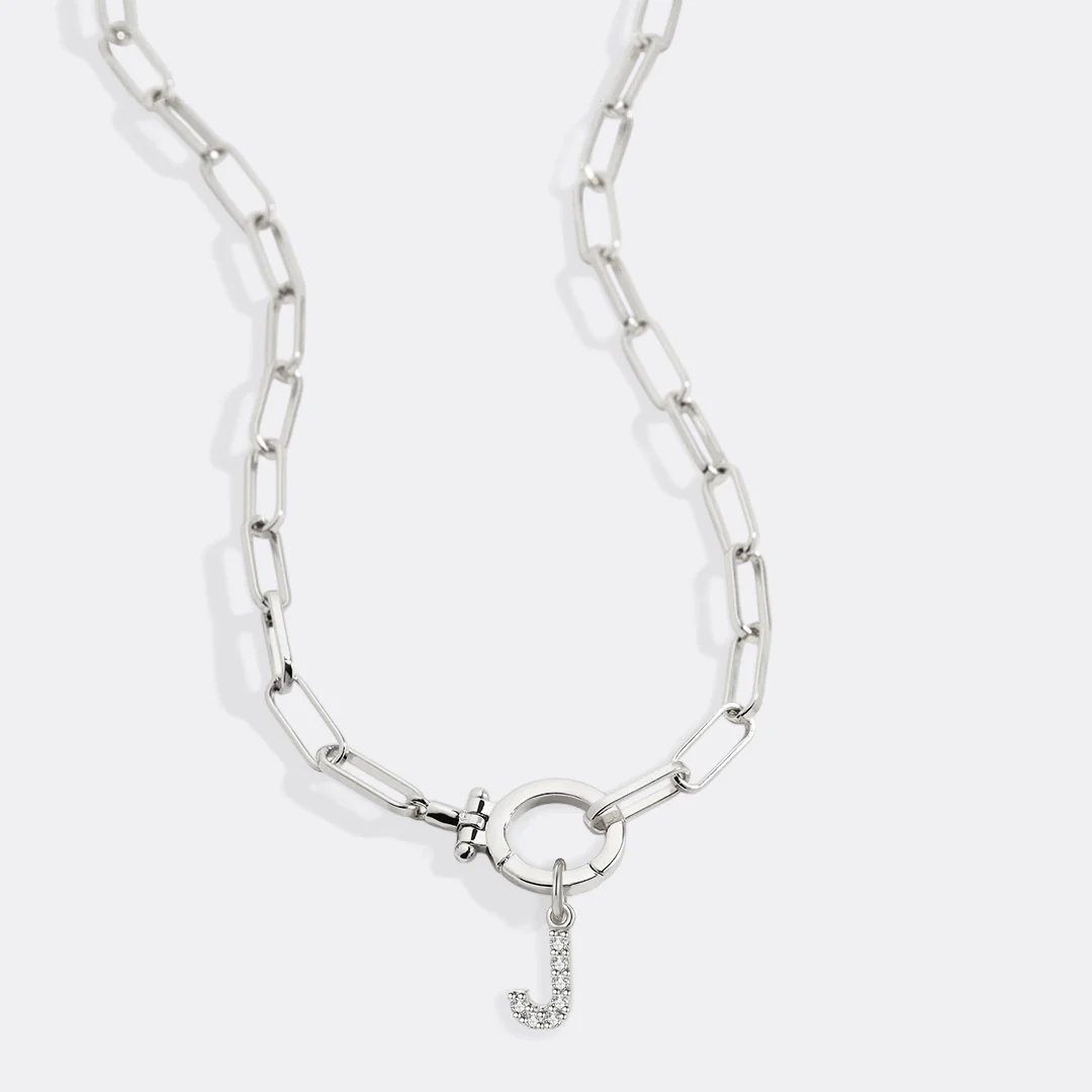 Mint Paperclip Necklace with Pave Initial Charm - Image 53