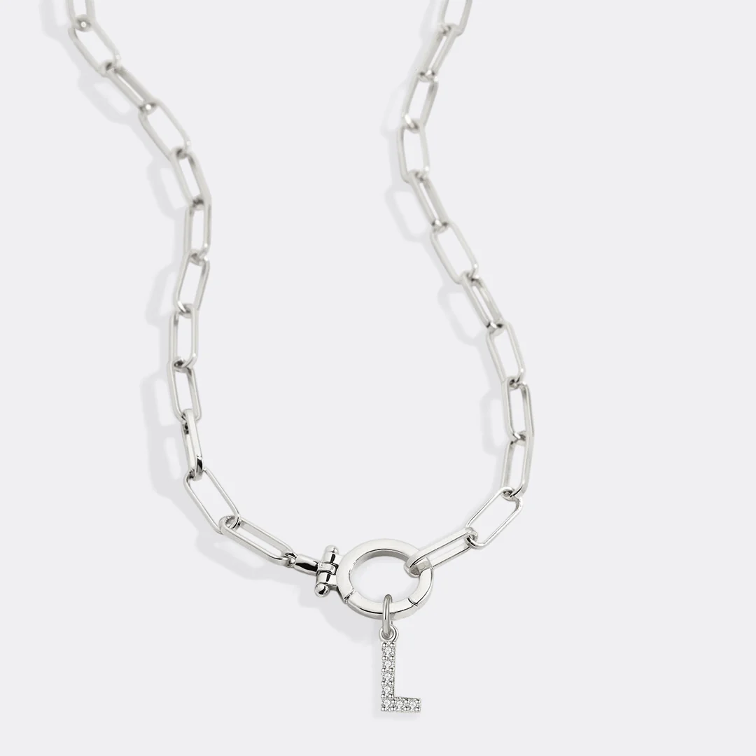 Mint Paperclip Necklace with Pave Initial Charm - Image 57