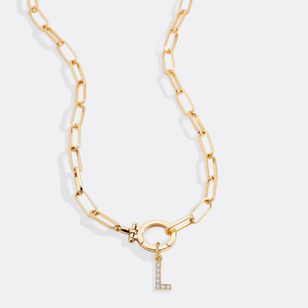 Mint Paperclip Necklace with Pave Initial Charm - Image 58