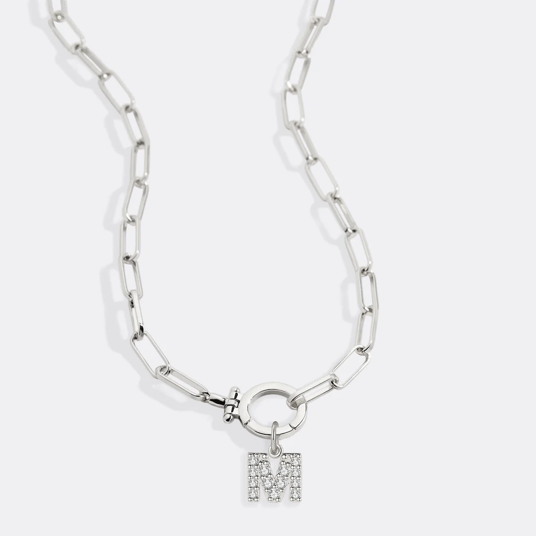 Mint Paperclip Necklace with Pave Initial Charm - Image 59