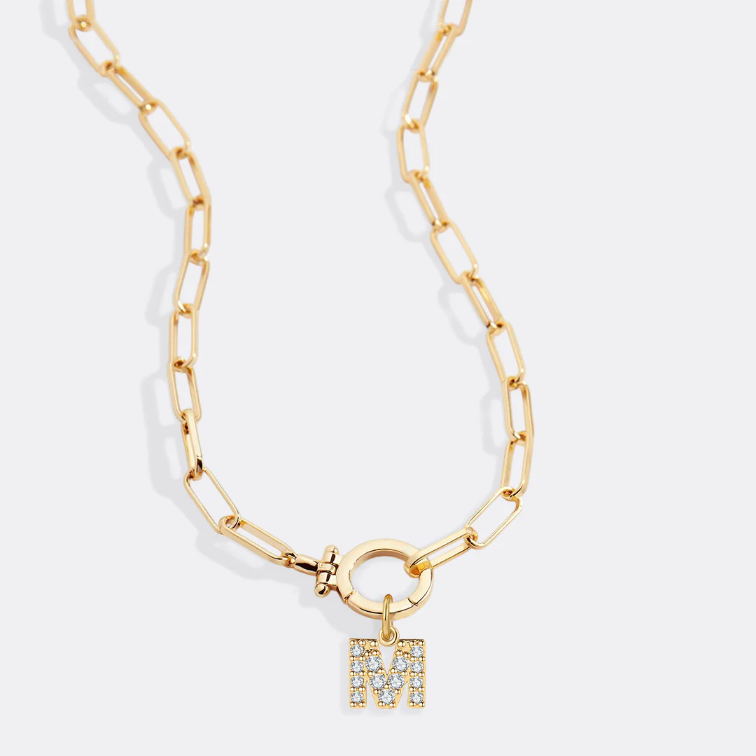Mint Paperclip Necklace with Pave Initial Charm - Image 60