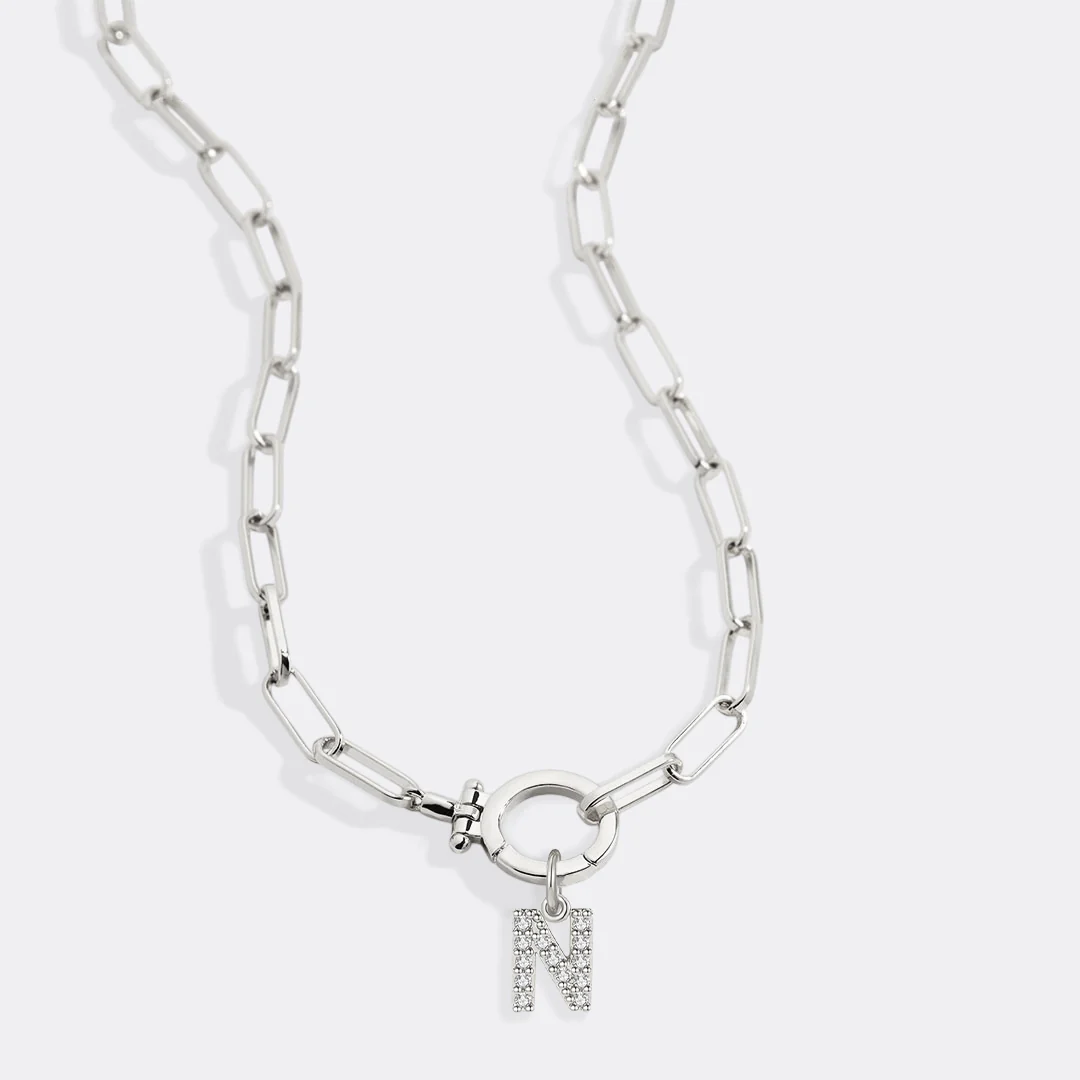 Mint Paperclip Necklace with Pave Initial Charm - Image 61