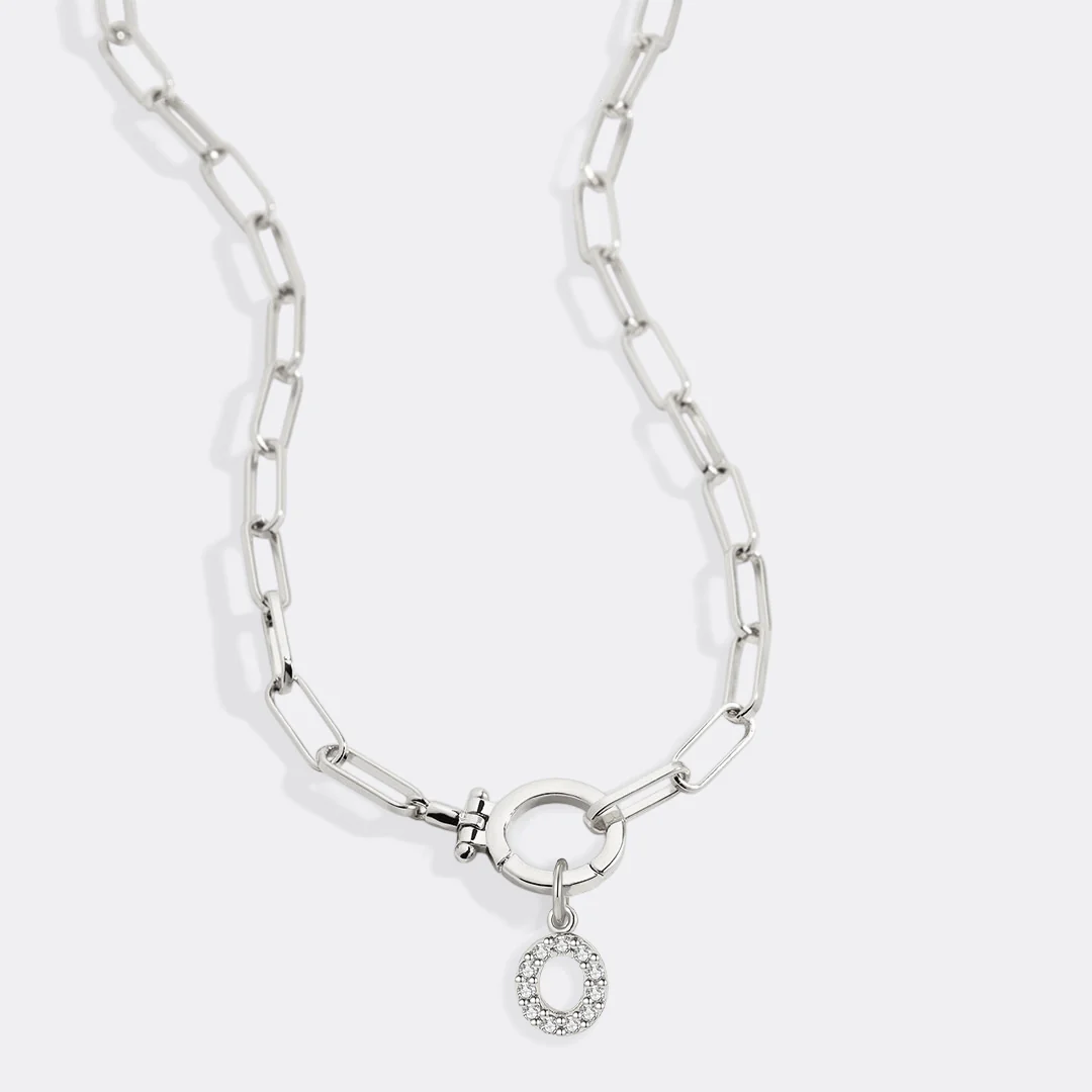 Mint Paperclip Necklace with Pave Initial Charm - Image 63