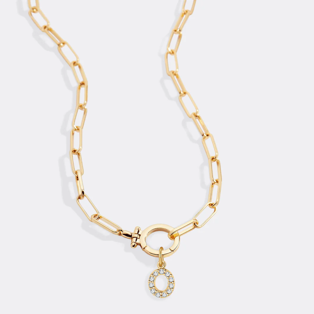 Mint Paperclip Necklace with Pave Initial Charm - Image 64