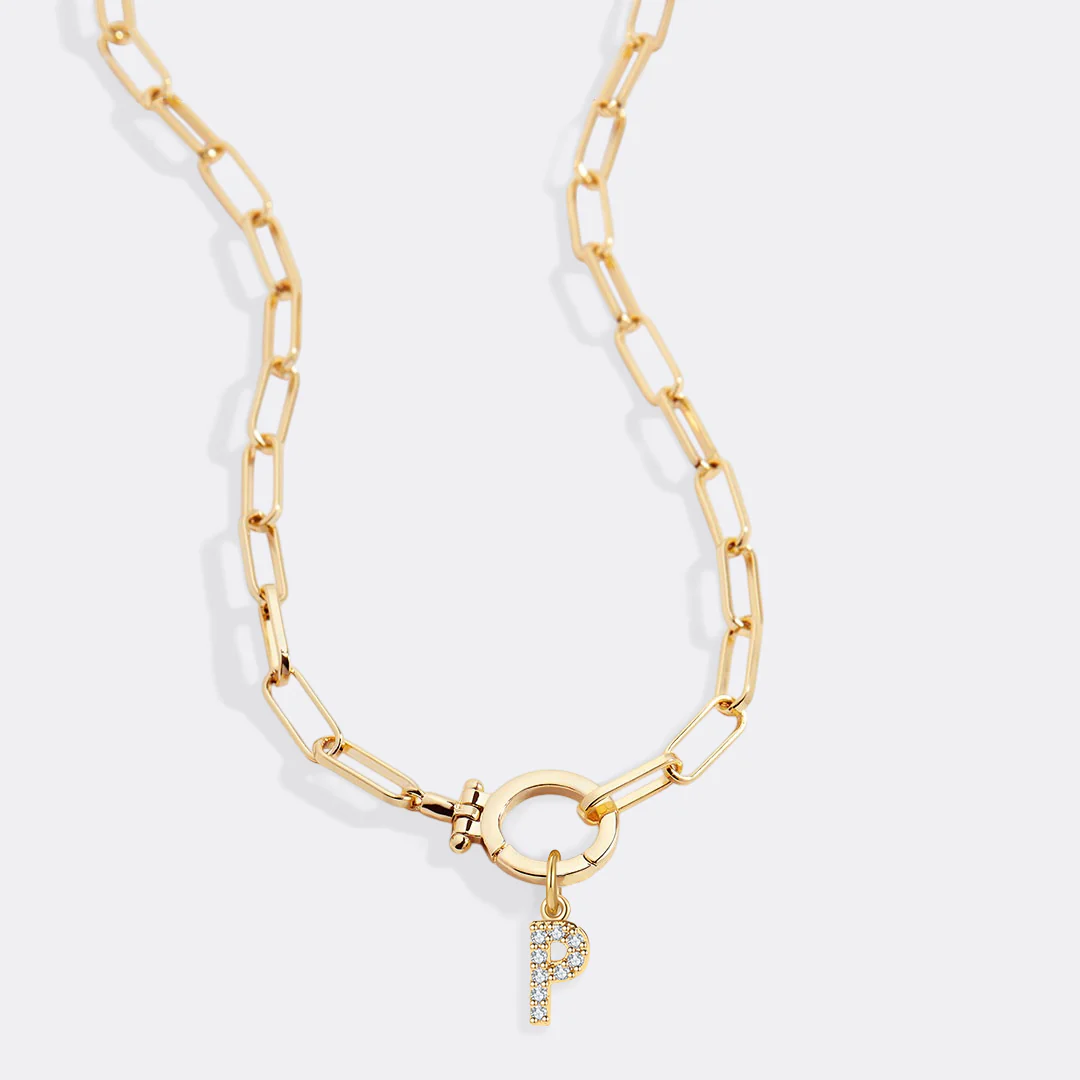 Mint Paperclip Necklace with Pave Initial Charm - Image 66