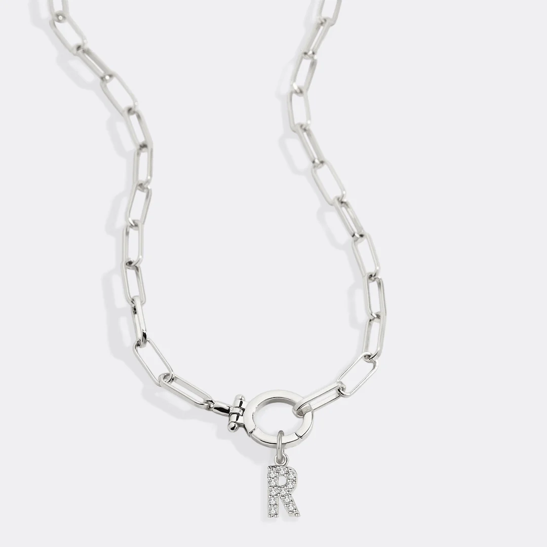 Mint Paperclip Necklace with Pave Initial Charm - Image 69