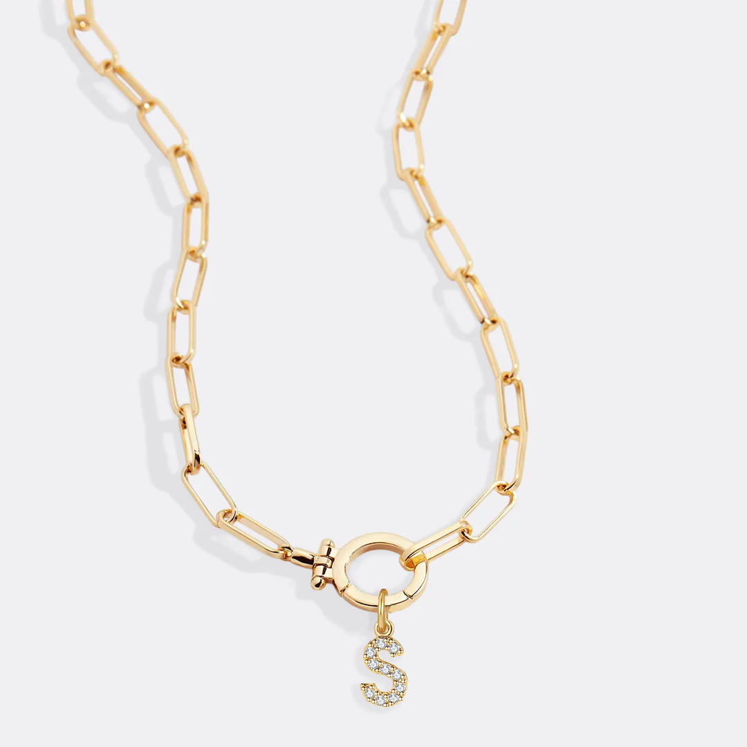 Mint Paperclip Necklace with Pave Initial Charm - Image 72