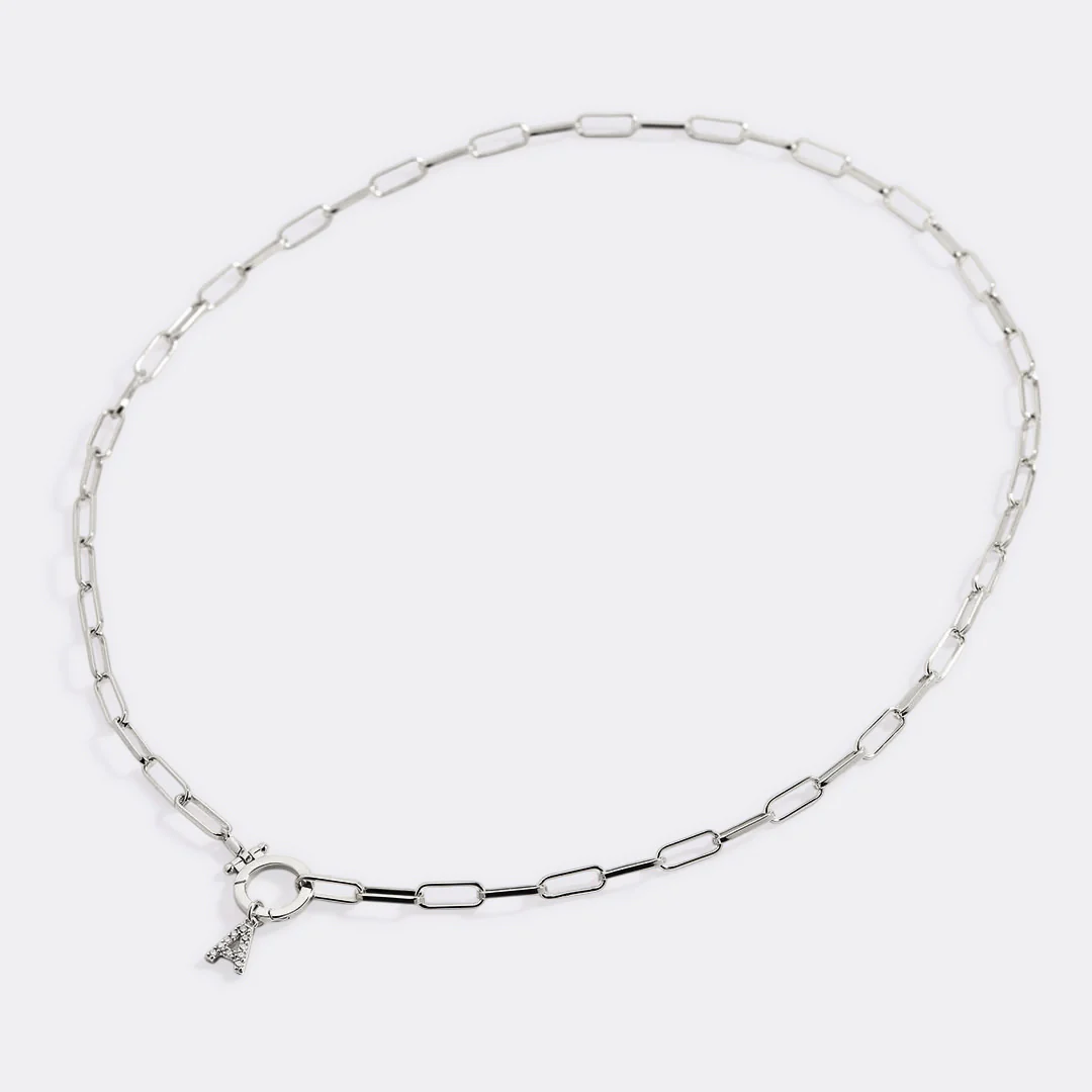 Mint Paperclip Necklace with Pave Initial Charm - Image 87