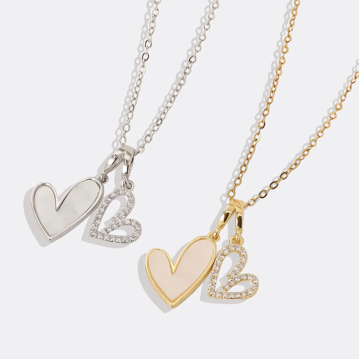 Mother of Pearl & Pave Hearts Necklace - Image 14