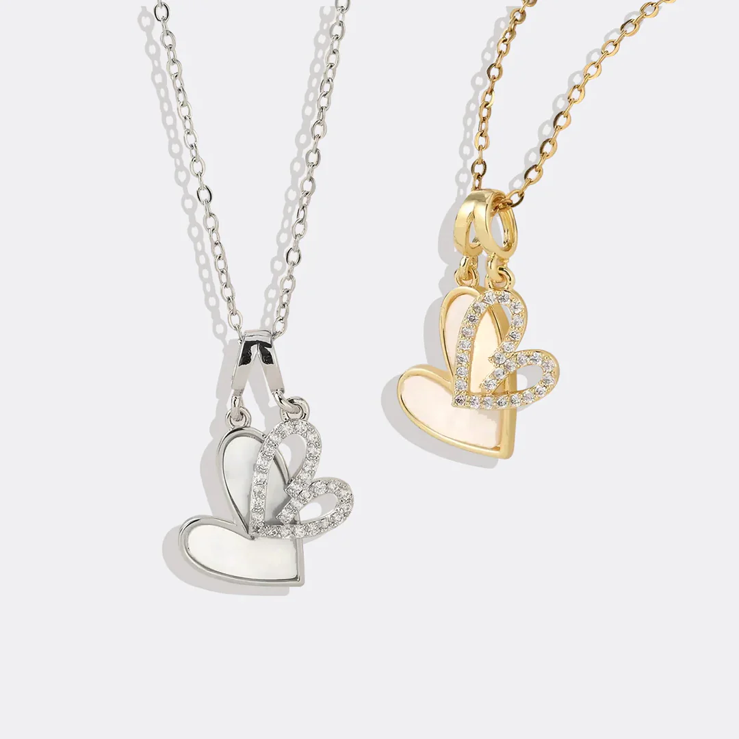 Mother of Pearl & Pave Hearts Necklace - Image 18