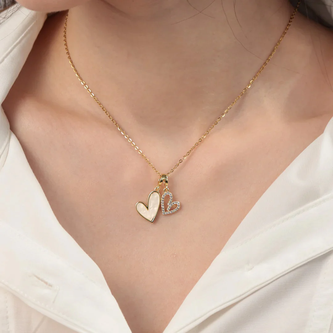Mother of Pearl & Pave Hearts Necklace - Image 20