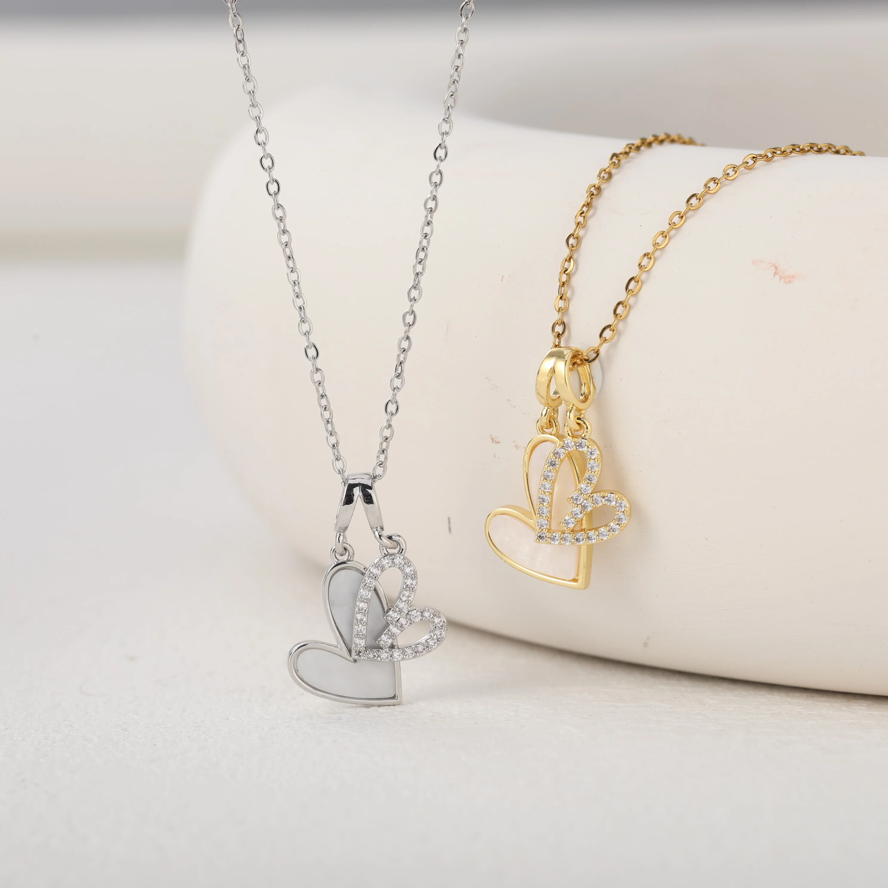 Mother of Pearl & Pave Hearts Necklace - Image 4