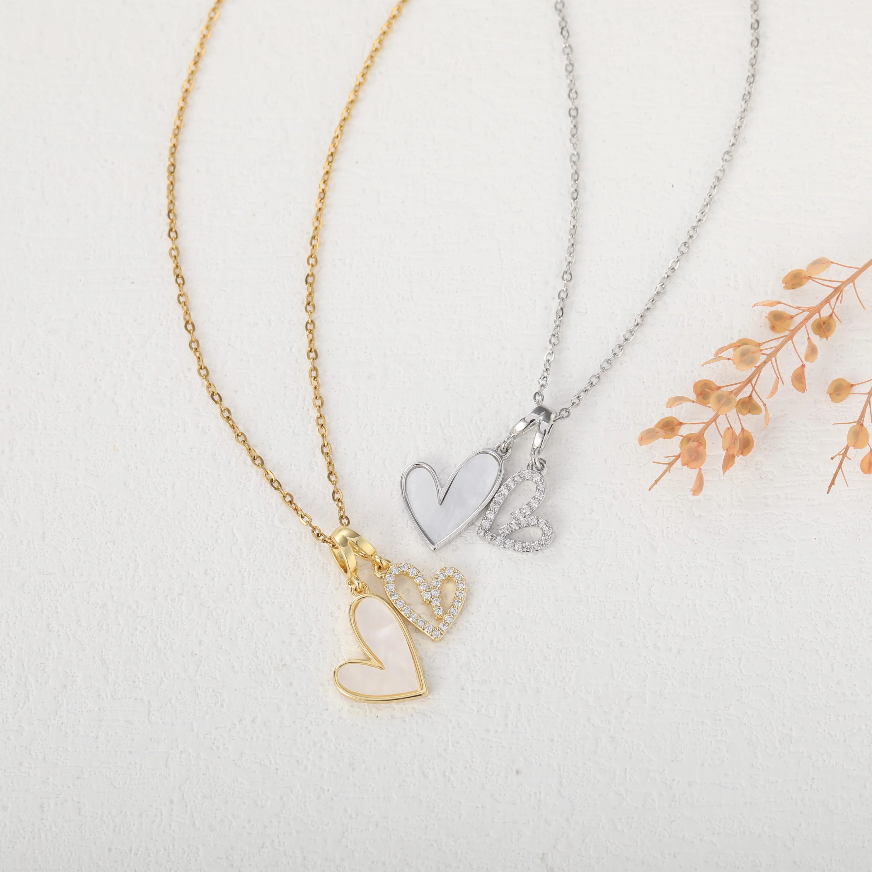 Mother of Pearl & Pave Hearts Necklace - Image 5