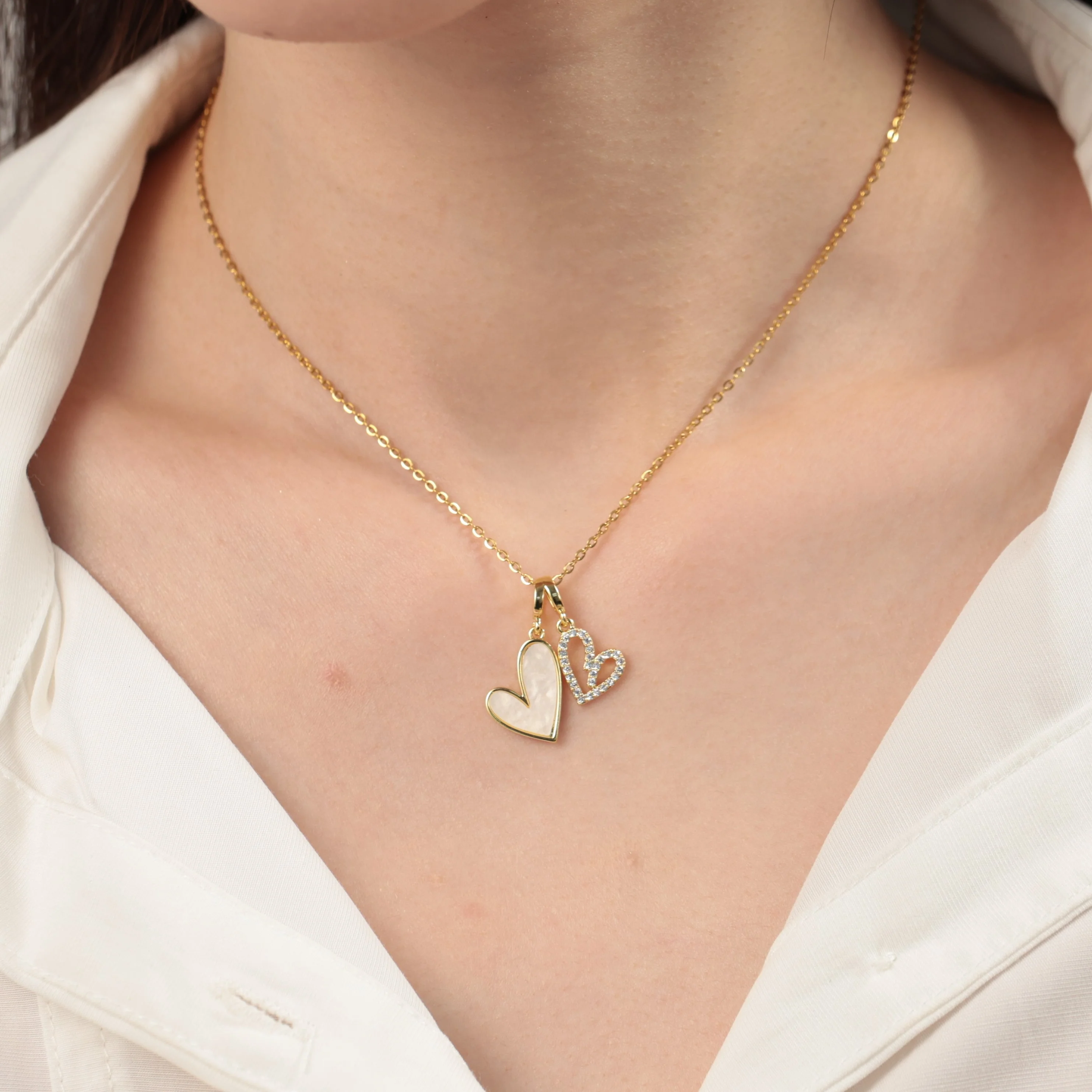 Mother of Pearl & Pave Hearts Necklace - Image 8