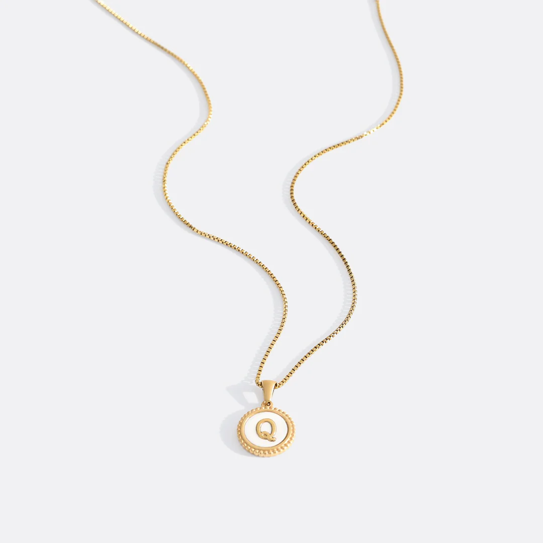 Mother of Pearl Disc Letter Necklace with Box Chain - Image 23