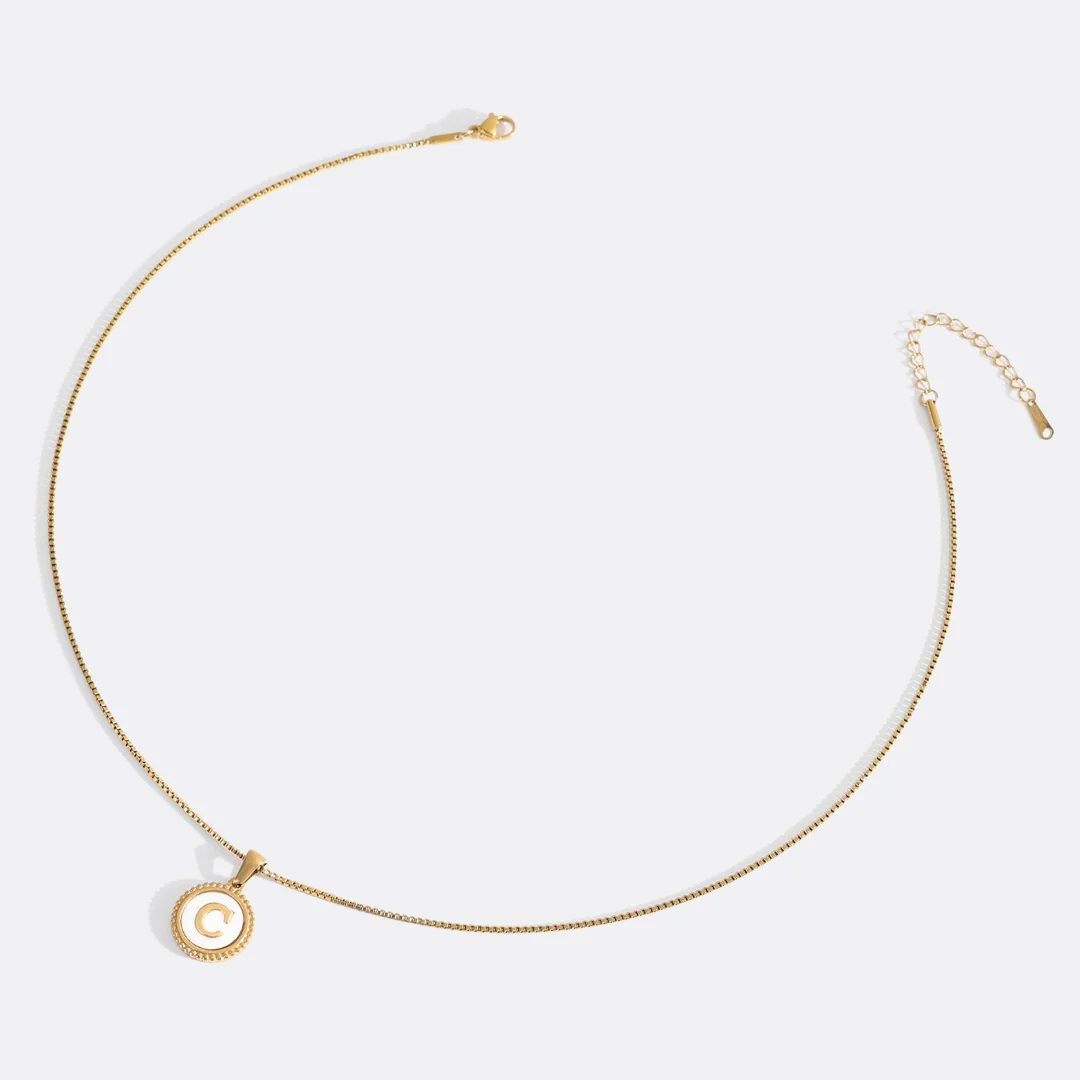 Mother of Pearl Disc Letter Necklace with Box Chain - Image 35