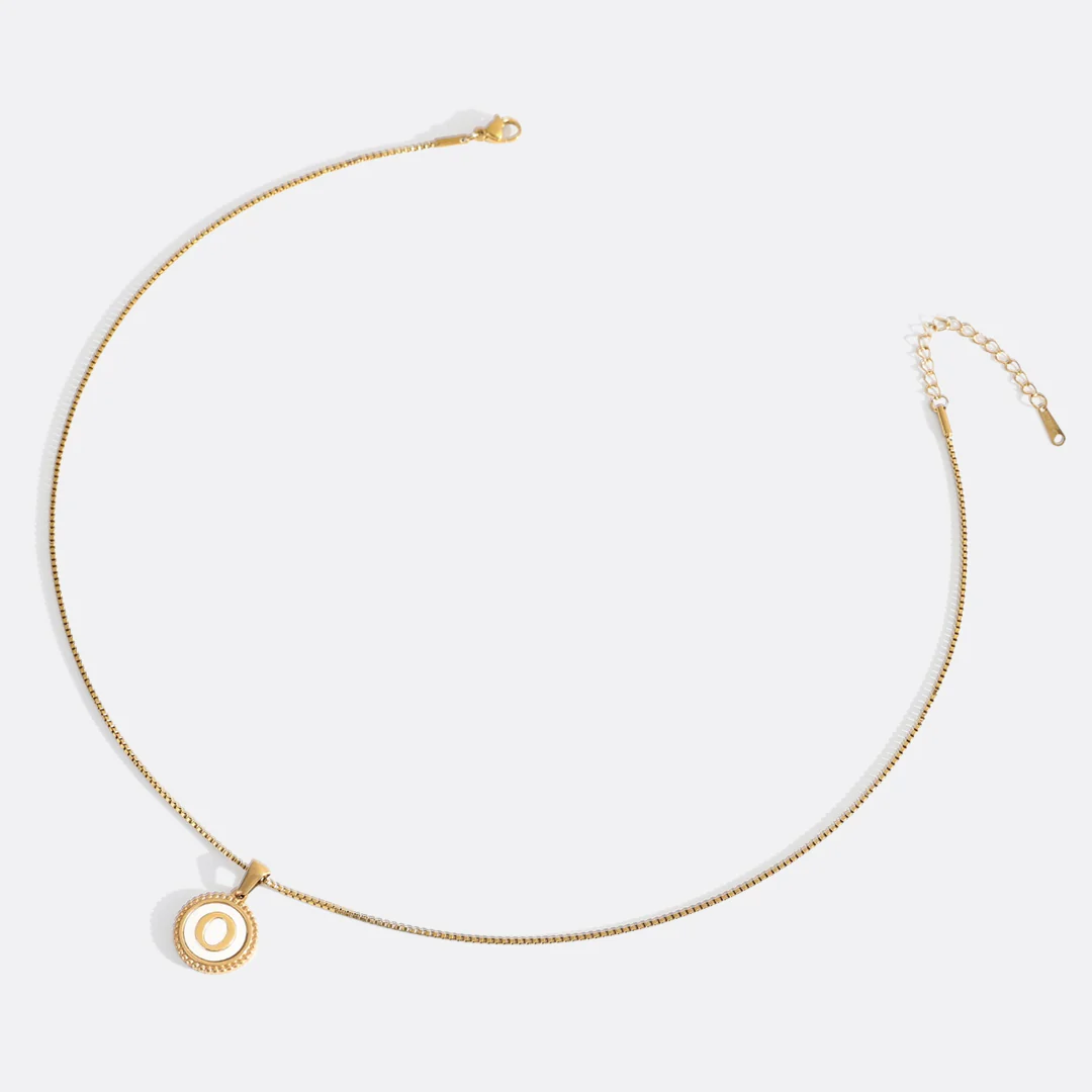 Mother of Pearl Disc Letter Necklace with Box Chain - Image 47
