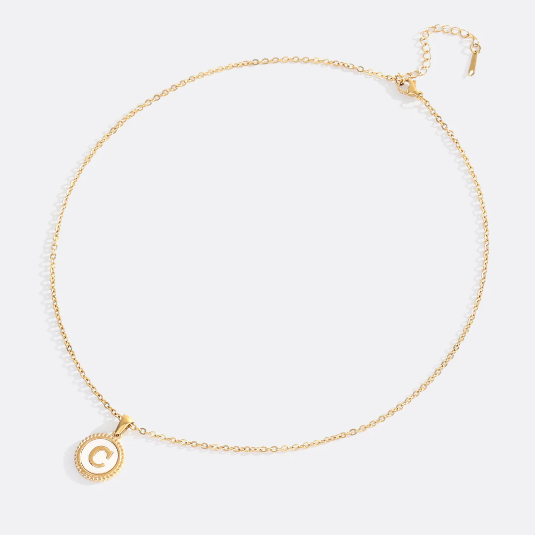 Mother of Pearl Disc Letter Necklace with Cable Chain - Image 10
