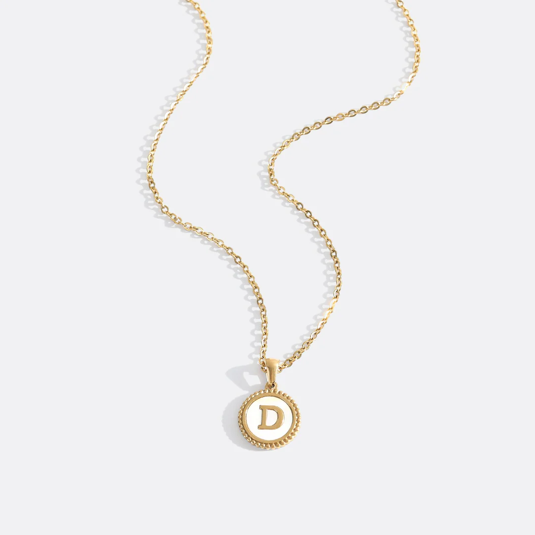 Mother of Pearl Disc Letter Necklace with Cable Chain - Image 11