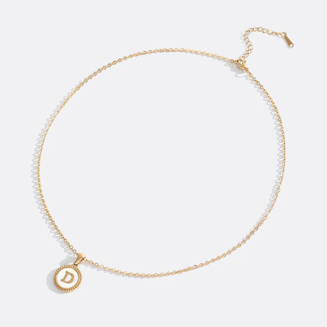 Mother of Pearl Disc Letter Necklace with Cable Chain - Image 12