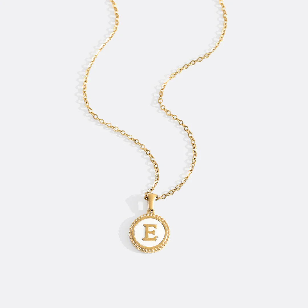 Mother of Pearl Disc Letter Necklace with Cable Chain - Image 13