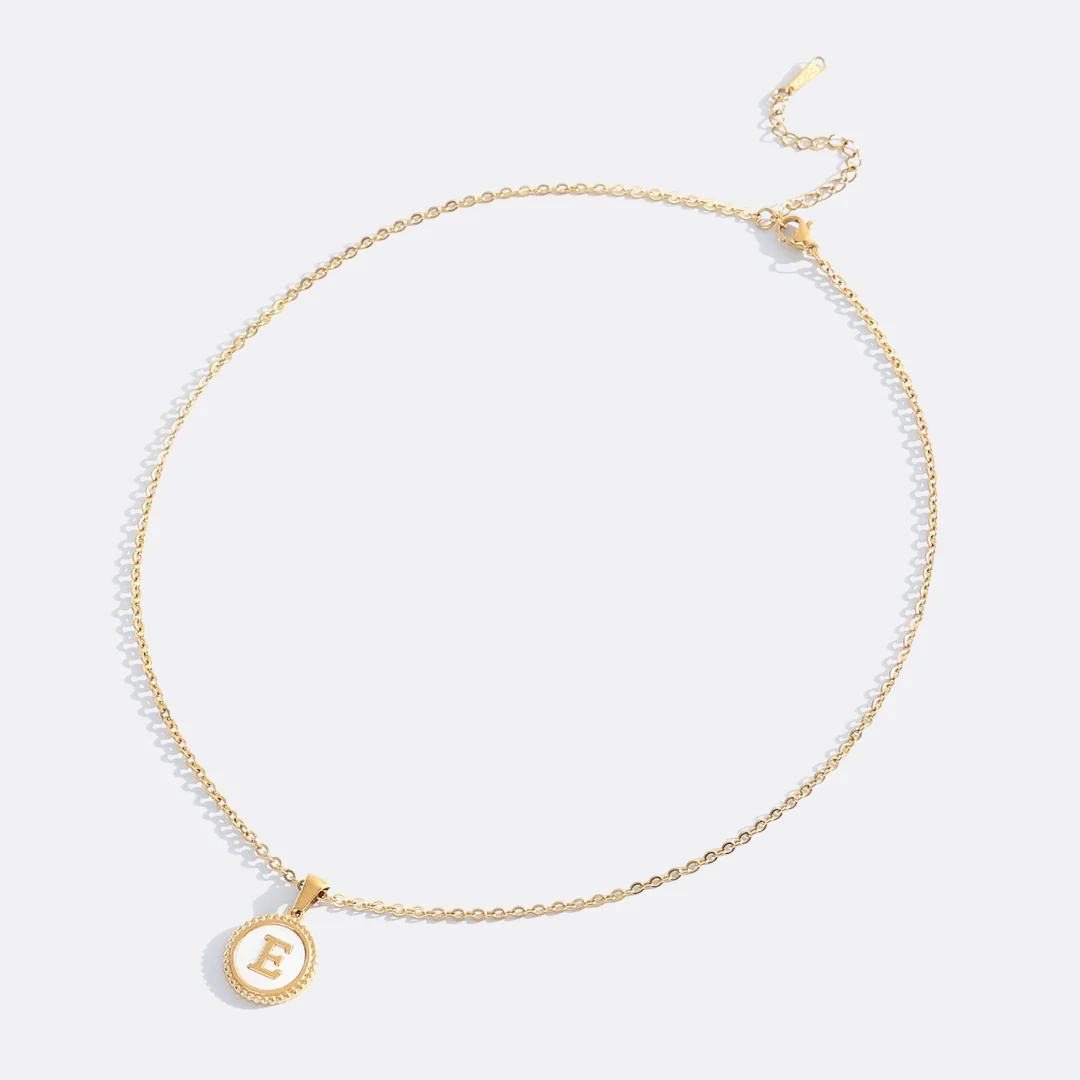 Mother of Pearl Disc Letter Necklace with Cable Chain - Image 14