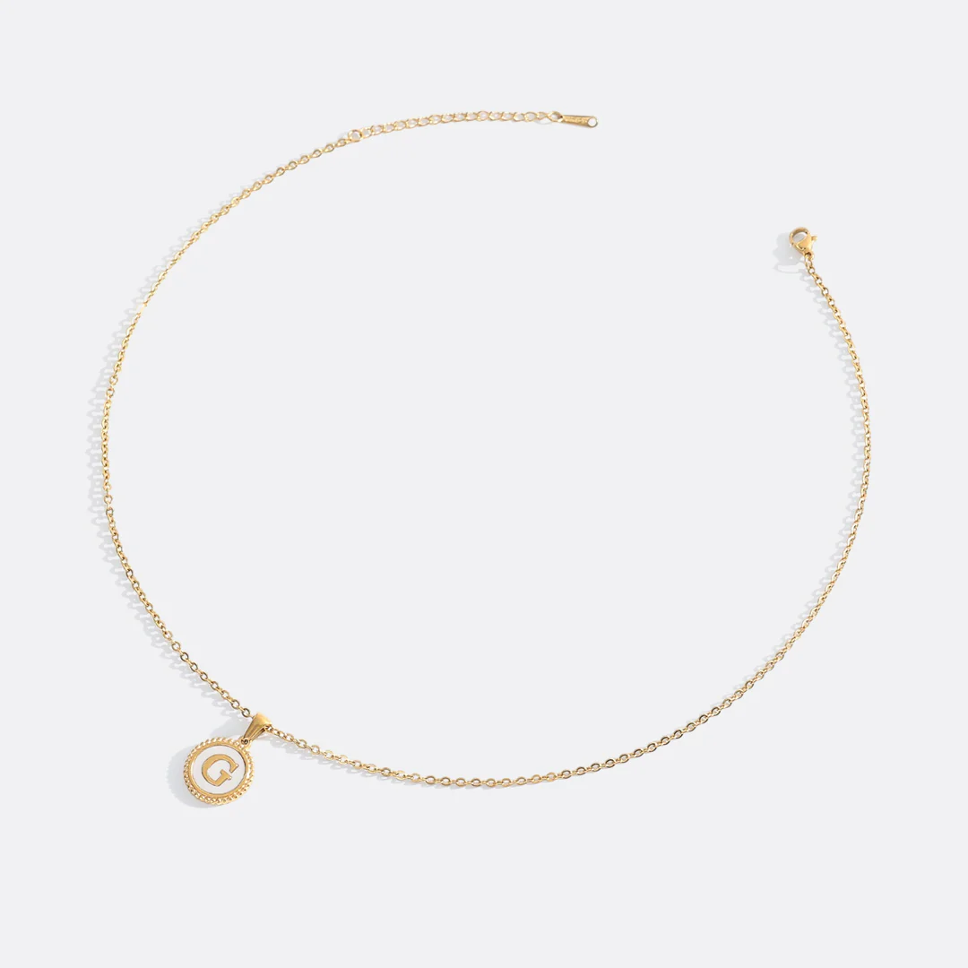 Mother of Pearl Disc Letter Necklace with Cable Chain - Image 18