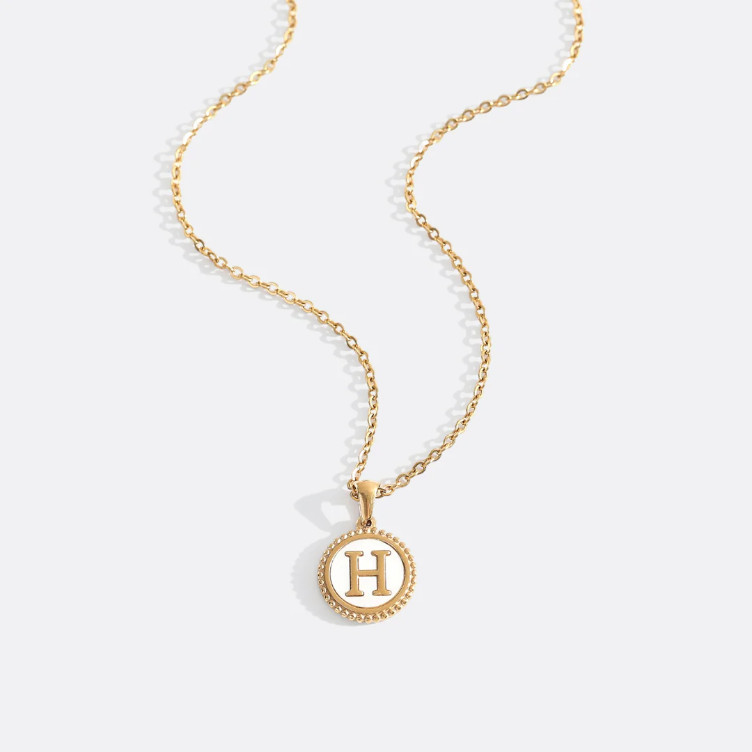 Mother of Pearl Disc Letter Necklace with Cable Chain - Image 19