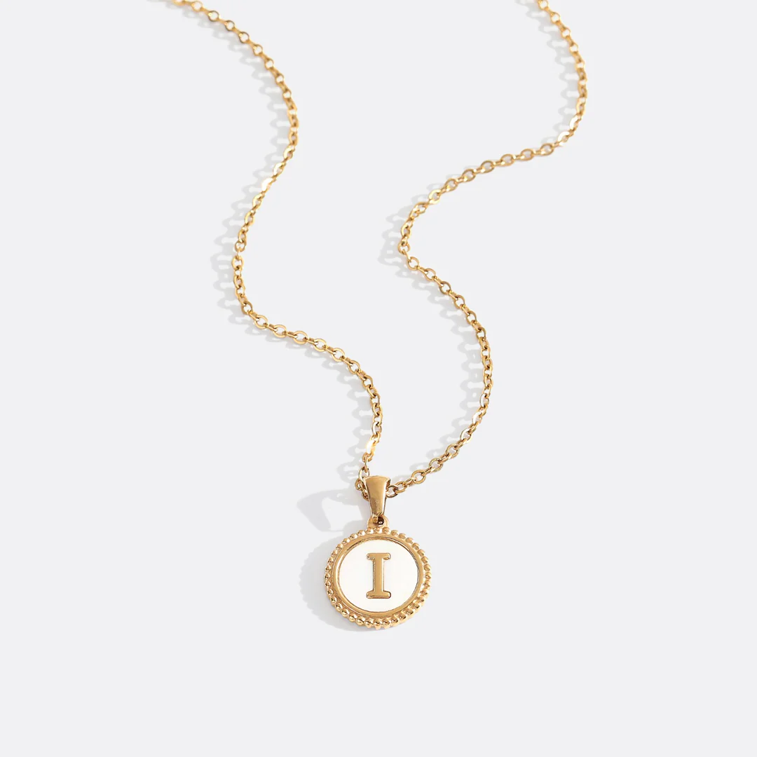Mother of Pearl Disc Letter Necklace with Cable Chain - Image 22