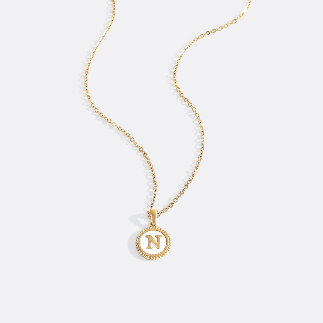 Mother of Pearl Disc Letter Necklace with Cable Chain - Image 33