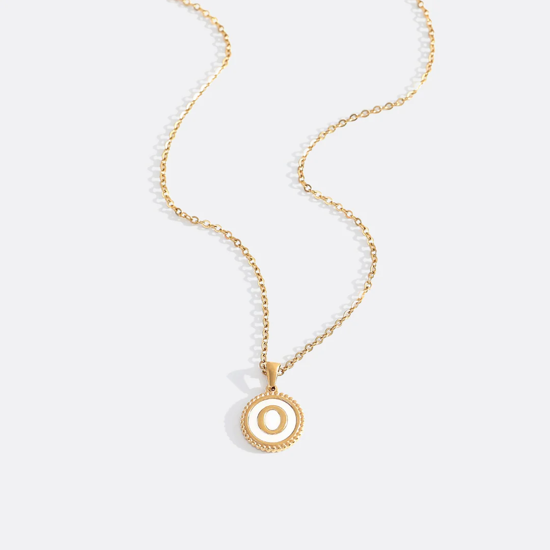 Mother of Pearl Disc Letter Necklace with Cable Chain - Image 35