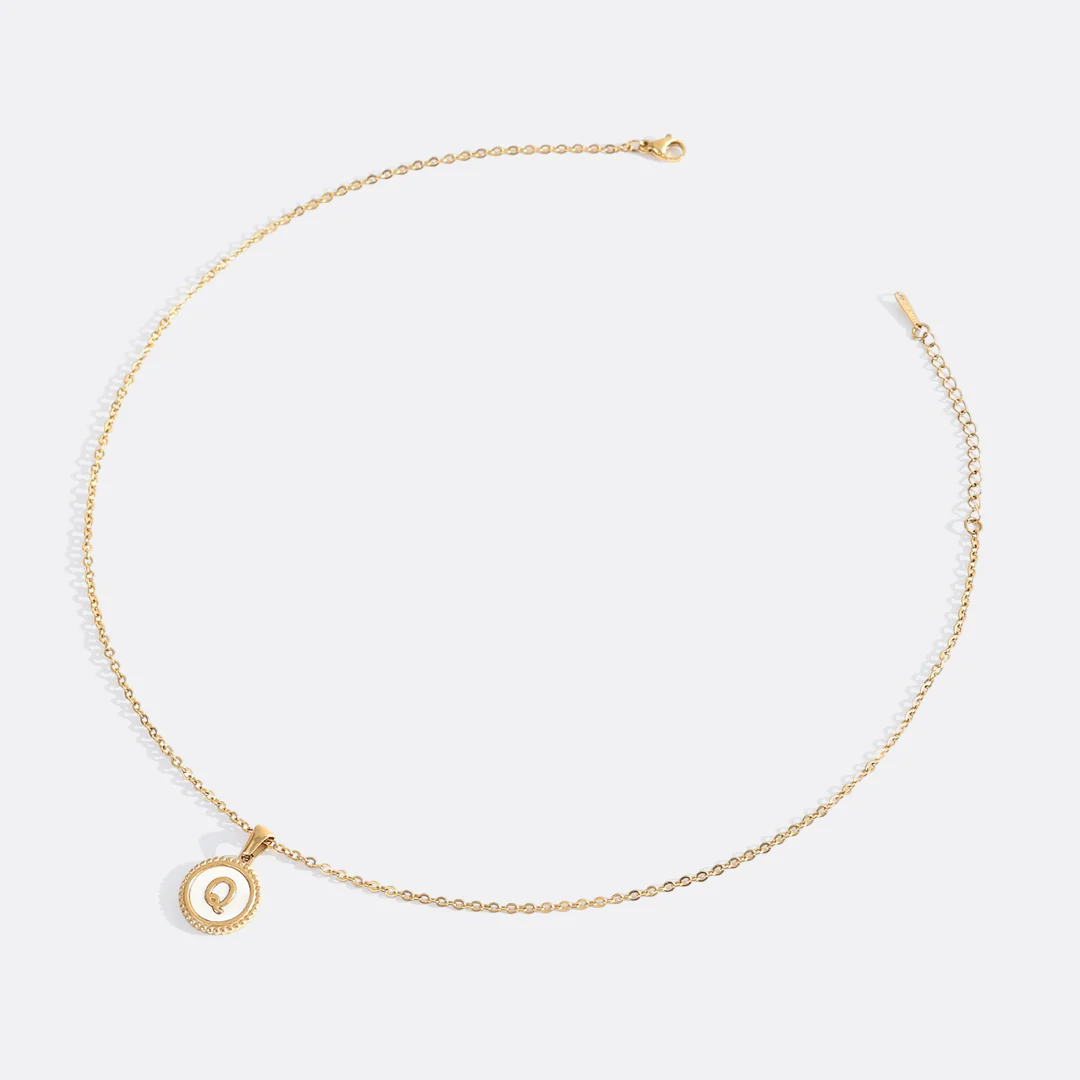Mother of Pearl Disc Letter Necklace with Cable Chain - Image 40